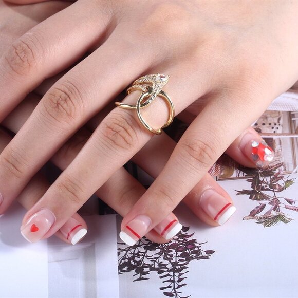 Creative Irregular Cross Design Pear Zircon Gold Rings for Women, INDN8202 - Picture 2 of 6